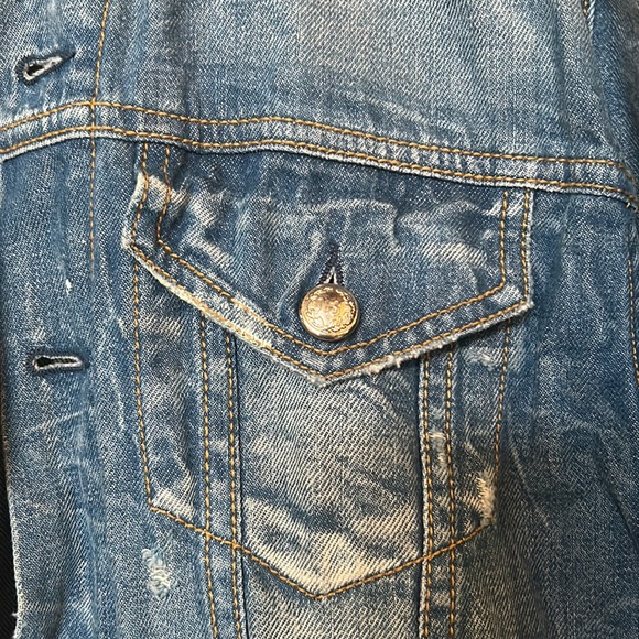 R13 | Distressed Denim Trucker Jean Oversized Jacket - Picture 6 of 14